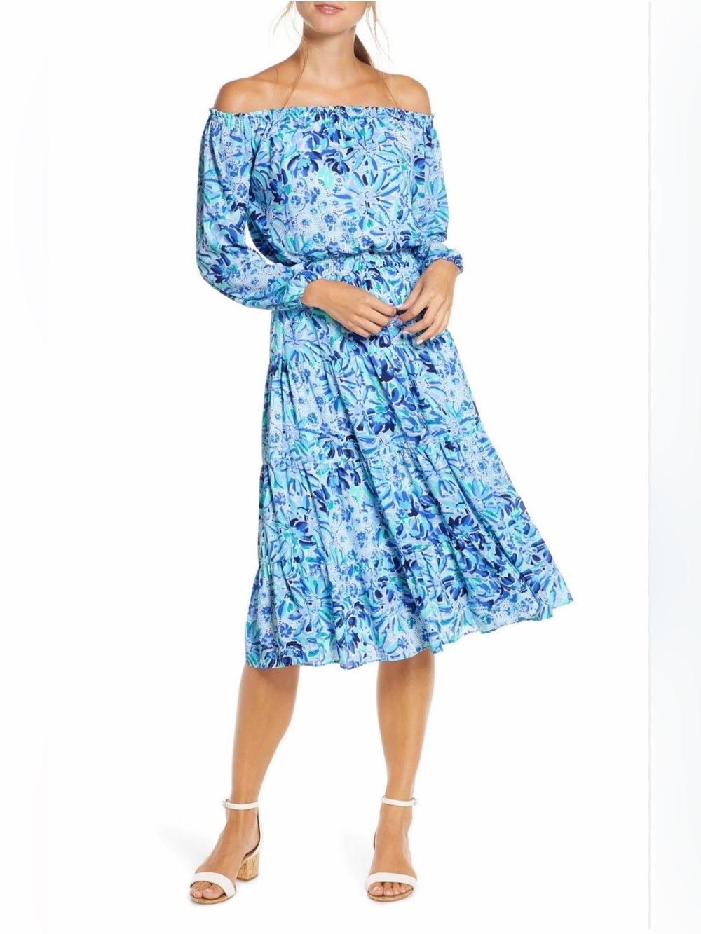 Lilly Pulitzer Jennie Midi Dress in Iris Blue High Maintenance Floral Print